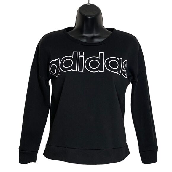 Adidas Sweatshirt Girls 14 Large Black White Logo White Spellout Pullover Logo - Picture 1 of 7